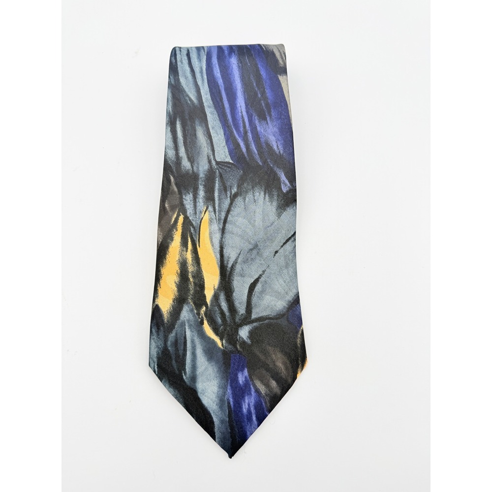 Mercedes High Fashion Mens Abstract Floral Silk Blend Tie Grey‎ Blue Yellow Wide